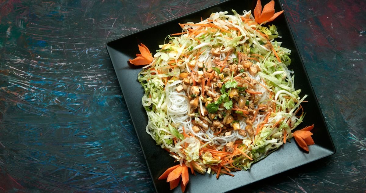 overhead shot of chinese chicken salad.