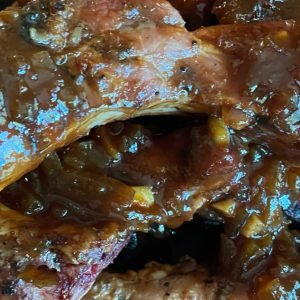 close up of asian braised pork shoulder.